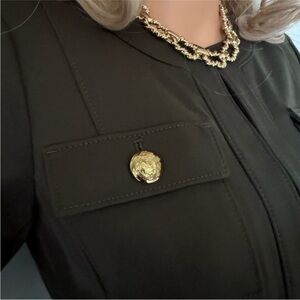 White House Black Market Utility Jacket in Olive with Gold Accents